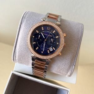 Michael Kors Blue Face Watch, 2 toned band